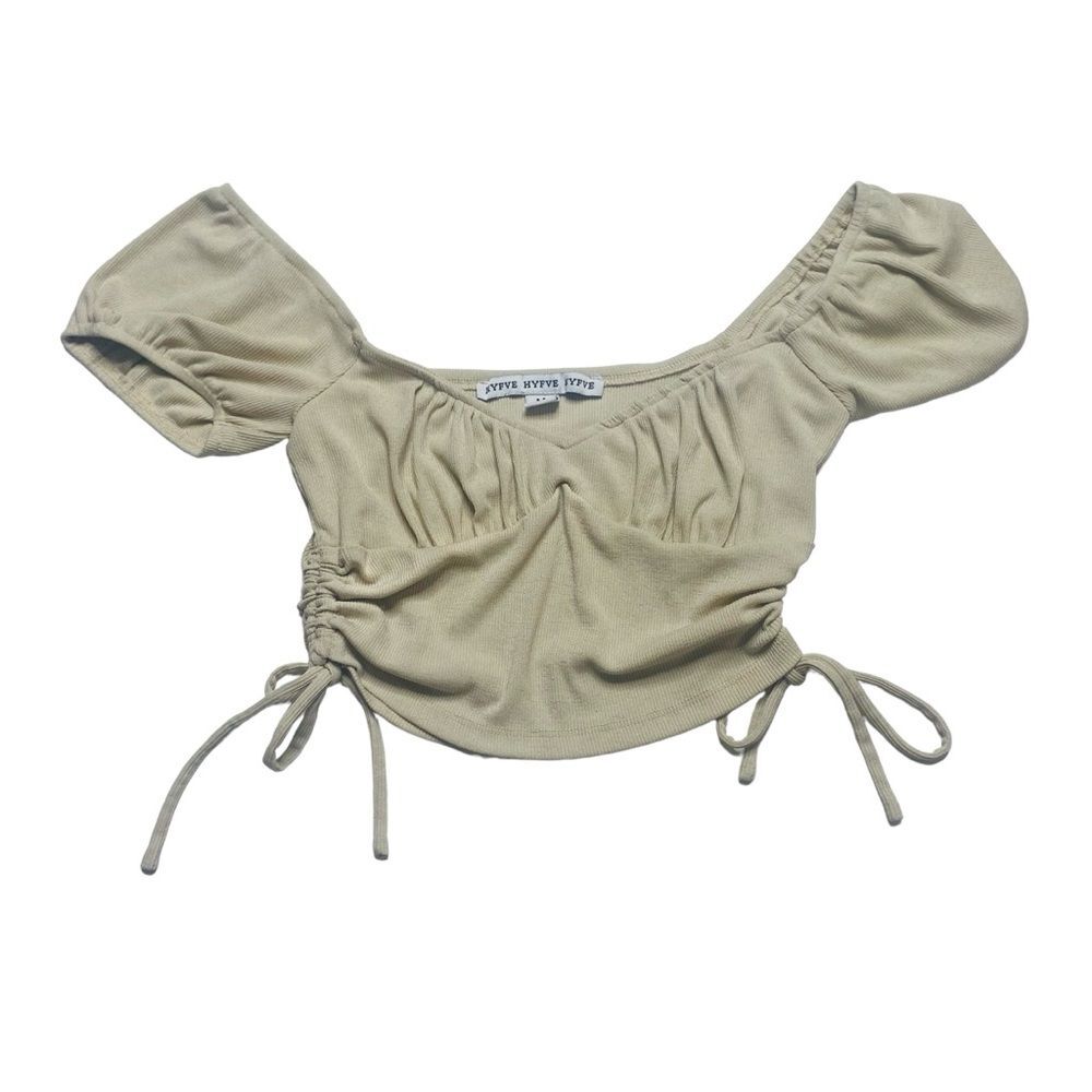 HYFVE Off the Shoulder Milkmaid Crop Top Cottagecore Peasant Cream Sz M